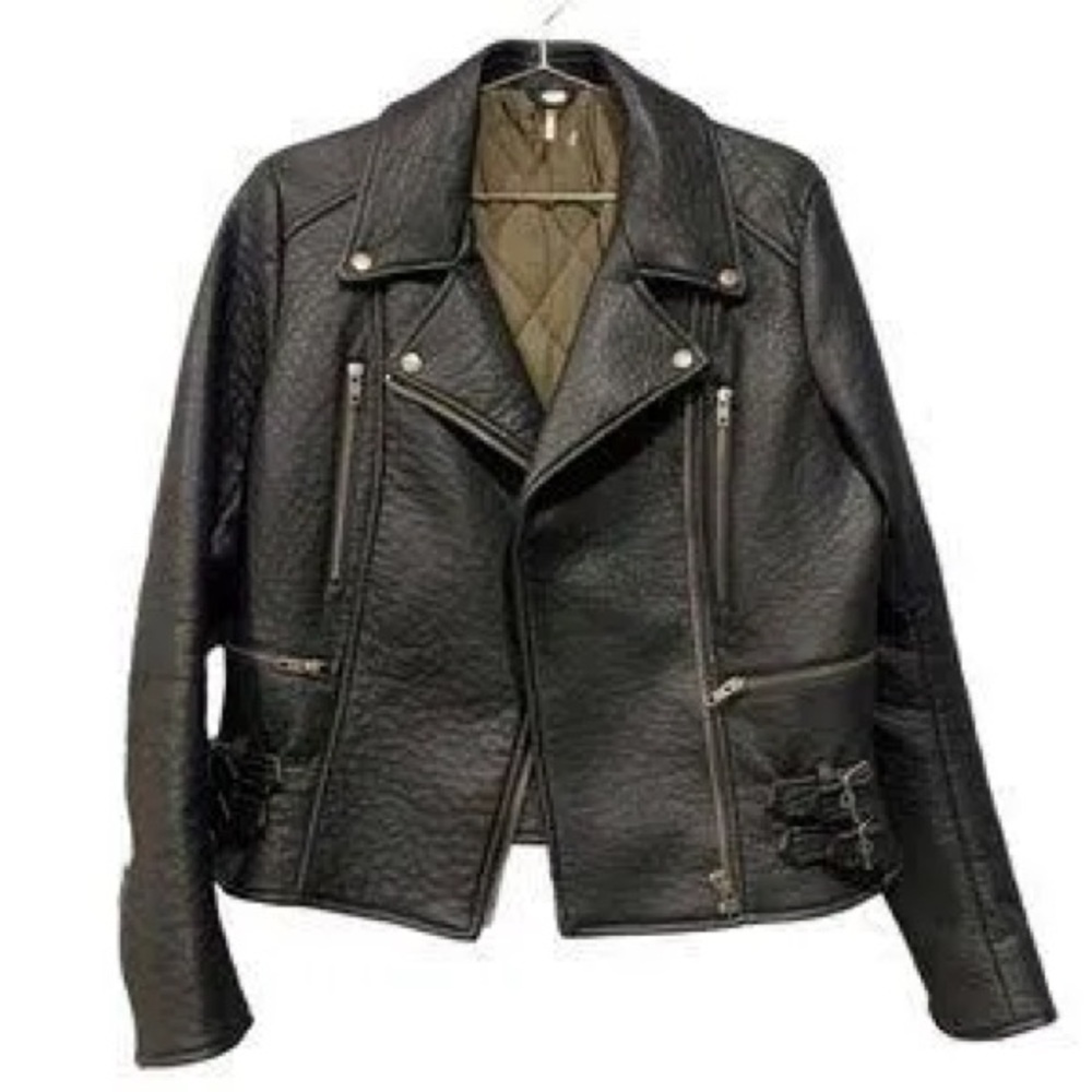 FREE PEOPLE SOHO BLACK VEGAN LEATHER MOTORCYCLE JACKET